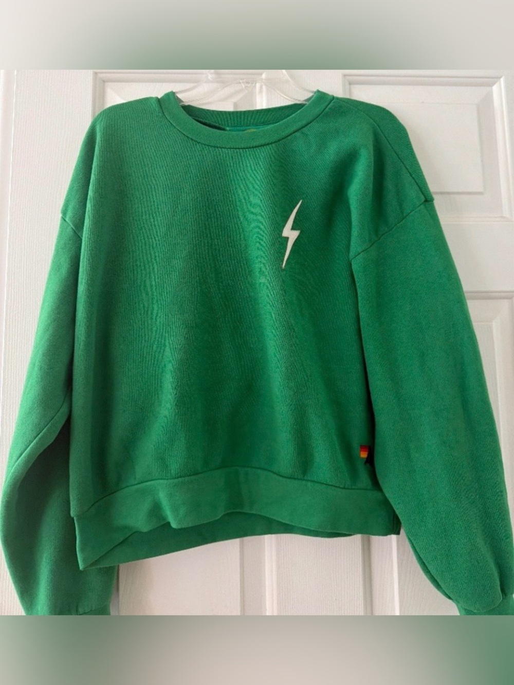 Aviator Nation Green Crewneck with White Lightning Bolt